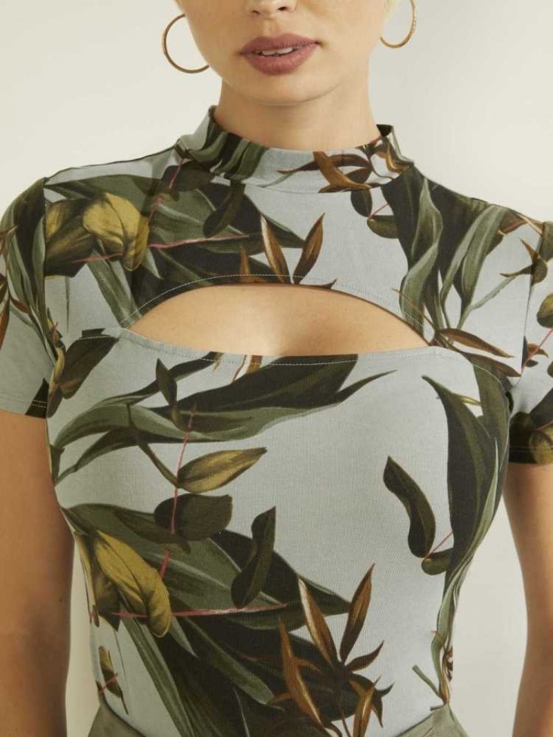 Women's Guess Eco Gwen Cutout Top Tops Turquoise | 4032-YTPHM