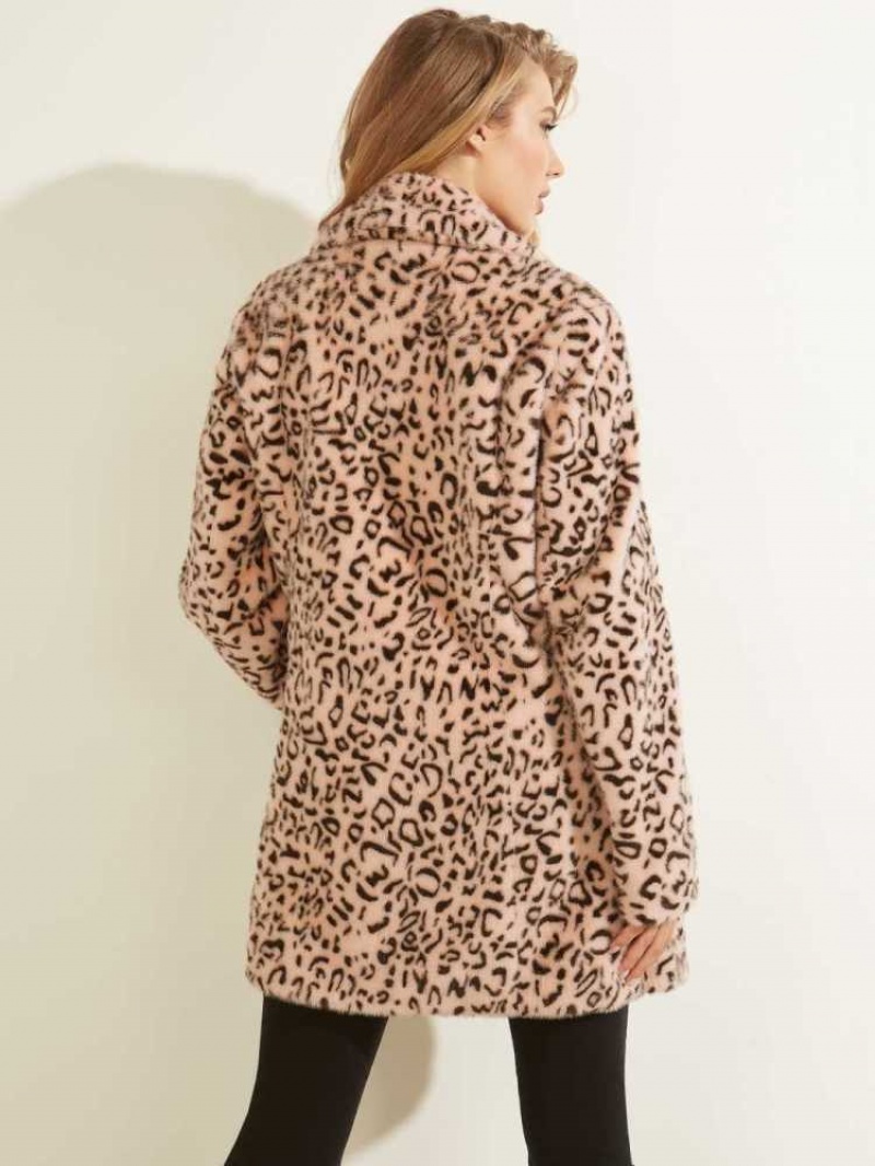 Women's Guess Fatima Faux-Fur Coats Light Pink | 7240-ZLBUQ