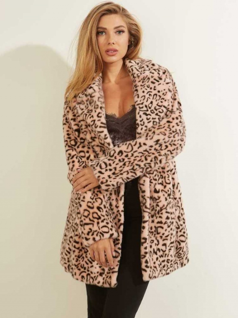 Women\'s Guess Fatima Faux-Fur Coats Light Pink | 7240-ZLBUQ