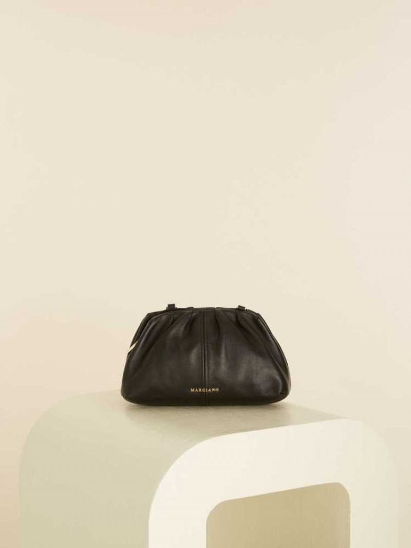 Women\'s Guess Gathered Clutch Handbags Black | 5648-RUELB