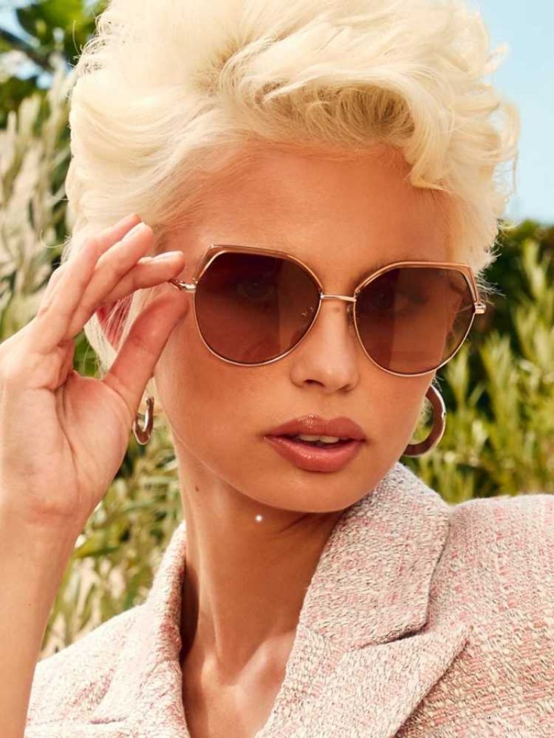 Women's Guess Geometric Sunglasses Apricot | 2653-NTSPY