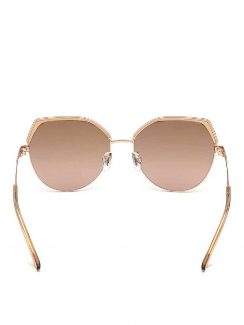 Women's Guess Geometric Sunglasses Apricot | 2653-NTSPY