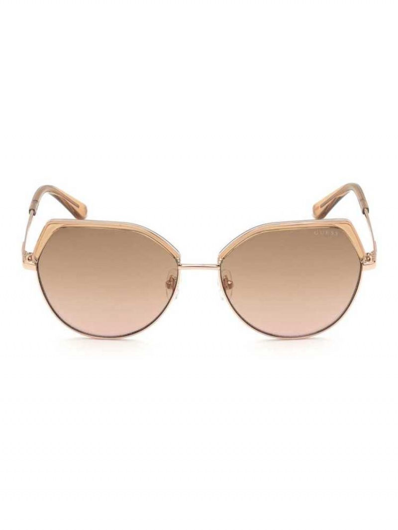 Women\'s Guess Geometric Sunglasses Apricot | 2653-NTSPY