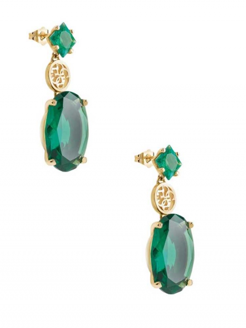 Women's Guess Gold-Tone Emerald Drop Earrings Turquoise Gold | 7014-FUVZE