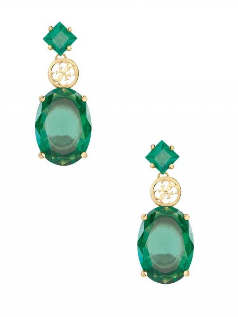 Women\'s Guess Gold-Tone Emerald Drop Earrings Turquoise Gold | 7014-FUVZE