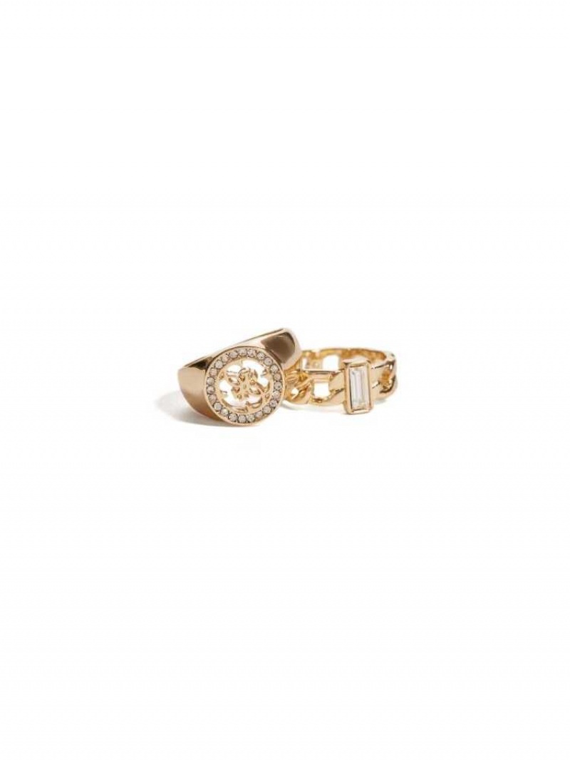 Women\'s Guess Gold-Tone Quattro G Logo Ring Set Ring Gold | 1264-LGXHY