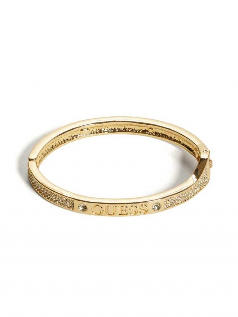 Women's Guess Gold-Tone Rhinestone Bangle Ring Gold | 2051-LRSOH