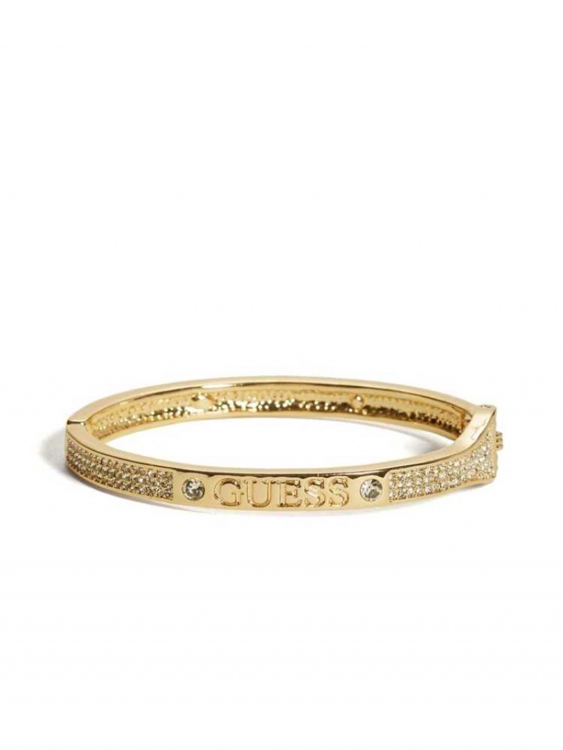 Women\'s Guess Gold-Tone Rhinestone Bangle Ring Gold | 2051-LRSOH