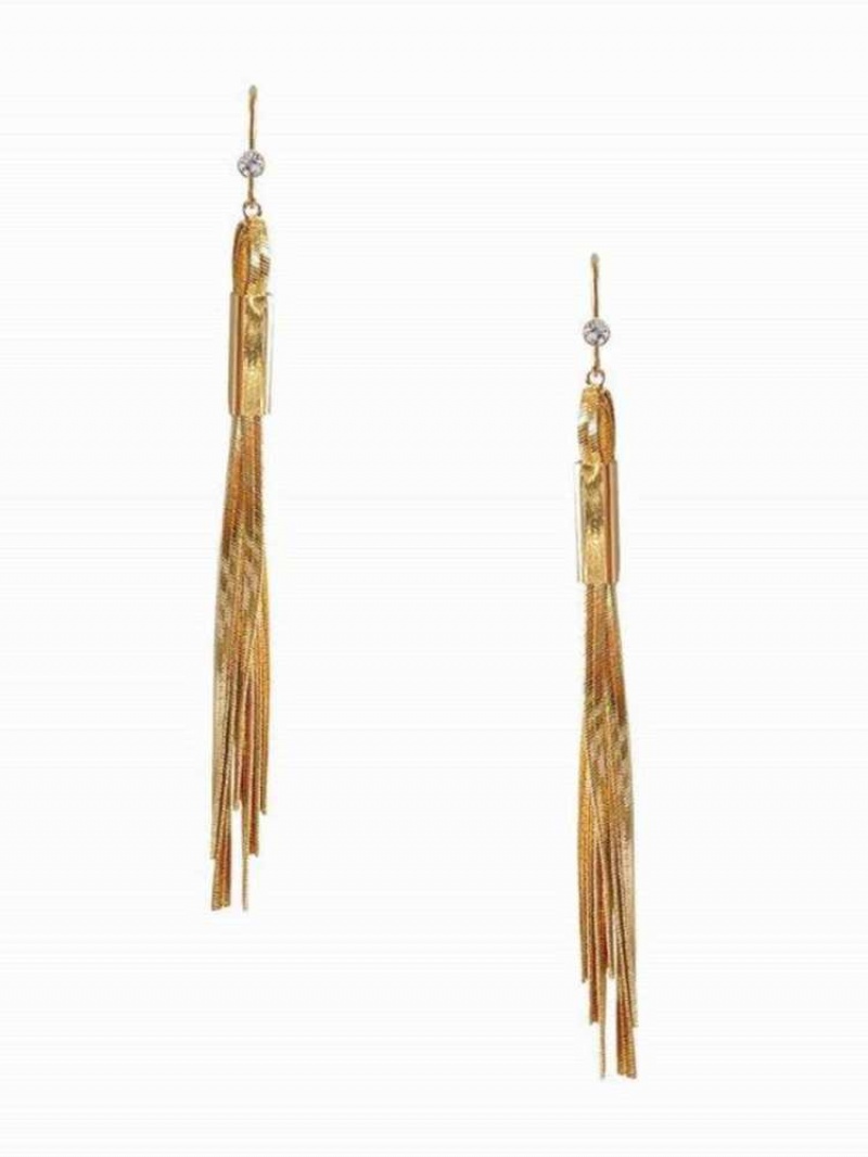 Women\'s Guess Gold-Tone Snake Chain Linear Earrings Gold | 6372-JFOWT