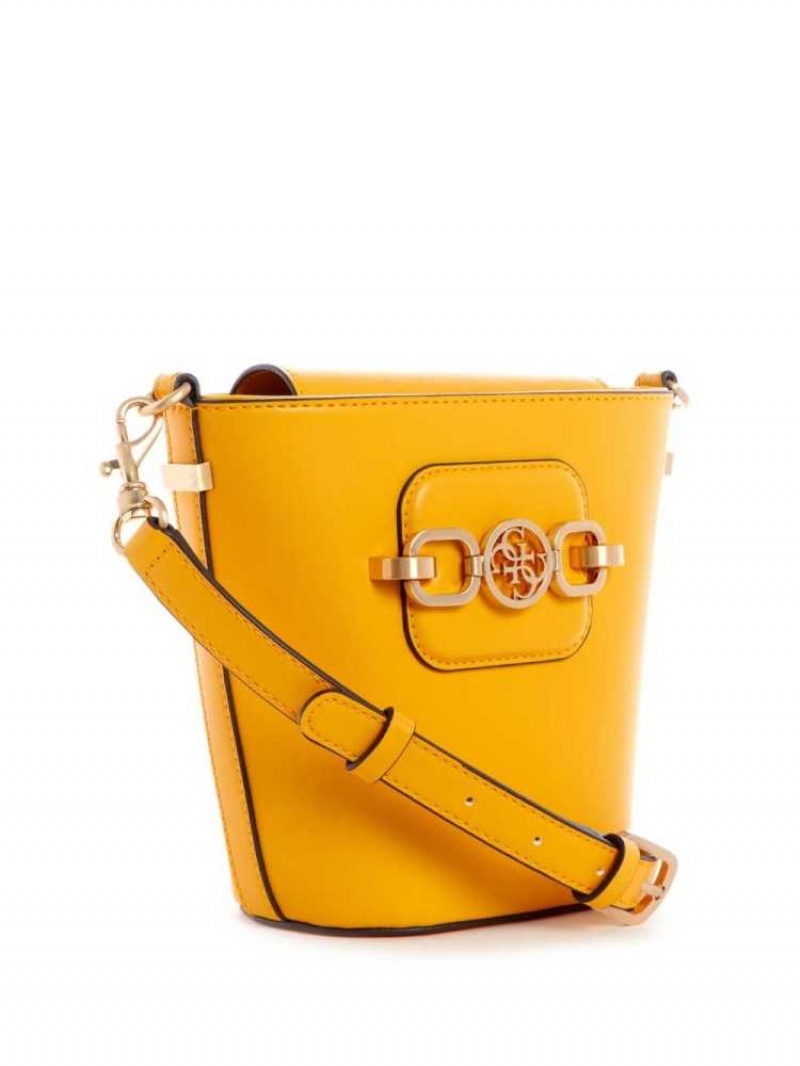 Women's Guess Hensely Bucket Crossbodies Yellow | 5612-LMQZD