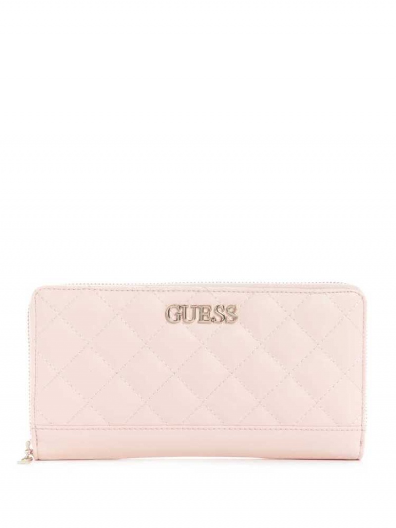 Women\'s Guess Illy Check Organizer Wallets Light Pink | 5248-WUOHJ