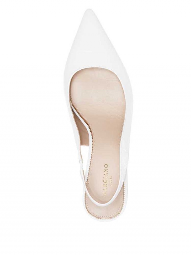 Women's Guess Juna Crocodile Sling Back Heel Heels Shoes White | 9308-QSFHX