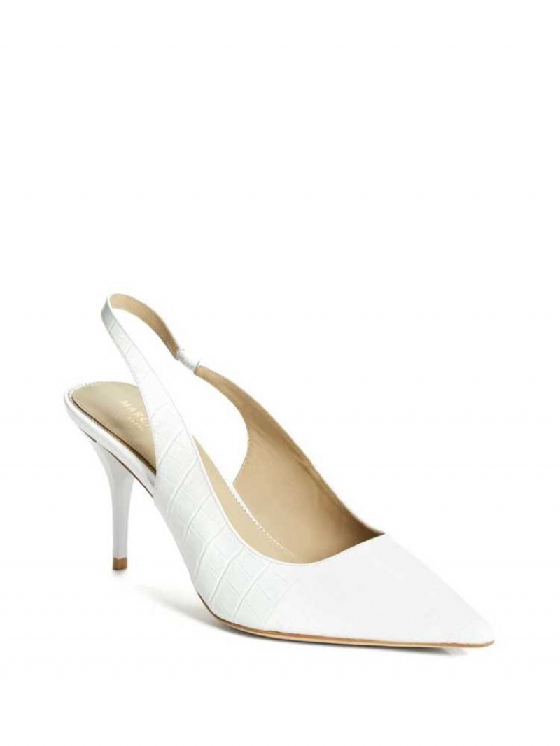 Women\'s Guess Juna Crocodile Sling Back Heel Heels Shoes White | 9308-QSFHX