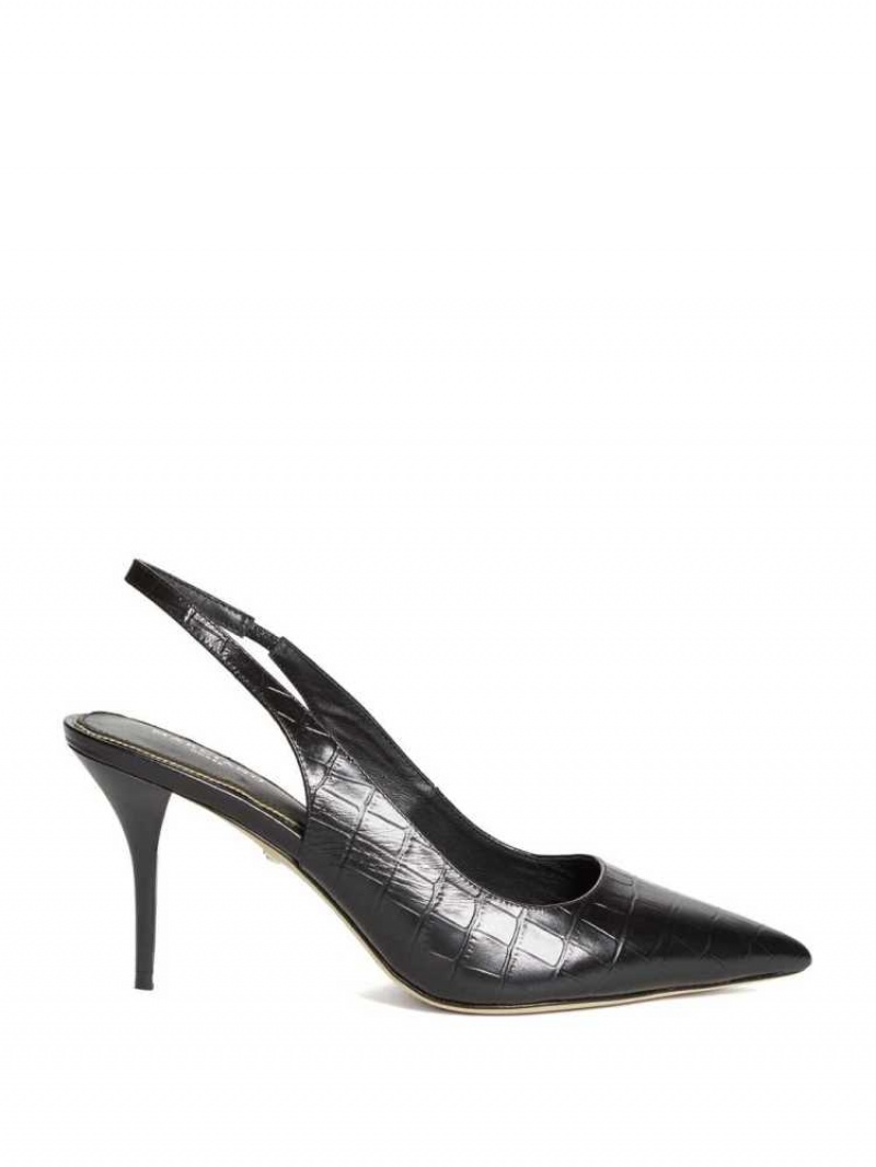 Women's Guess Juna Crocodile Sling Back Heel Heels Shoes Black | 7169-WSVYH