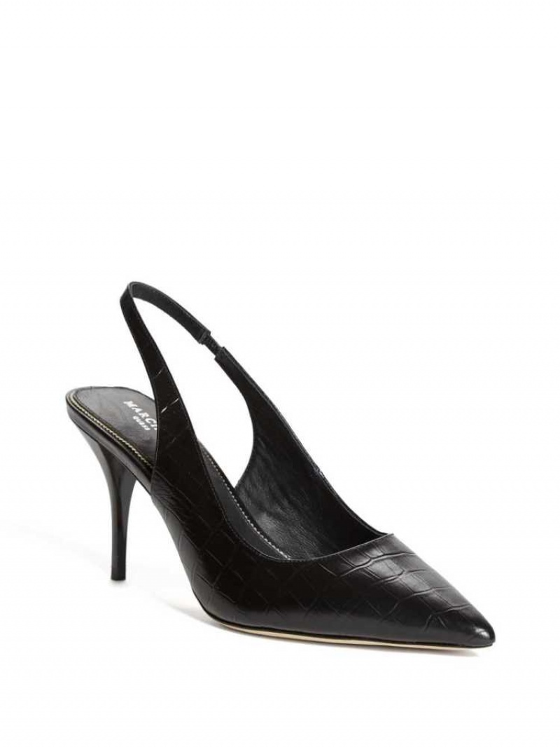 Women\'s Guess Juna Crocodile Sling Back Heel Heels Shoes Black | 7169-WSVYH