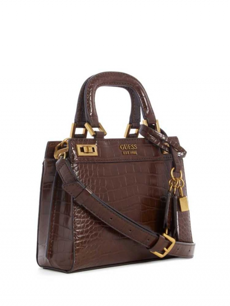 Women's Guess Katey Mini Satchels Brown | 3127-JHMIB