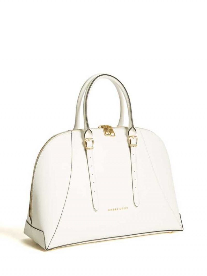 Women's Guess Lady Luxe Dome Satchels White | 0183-WFYRX