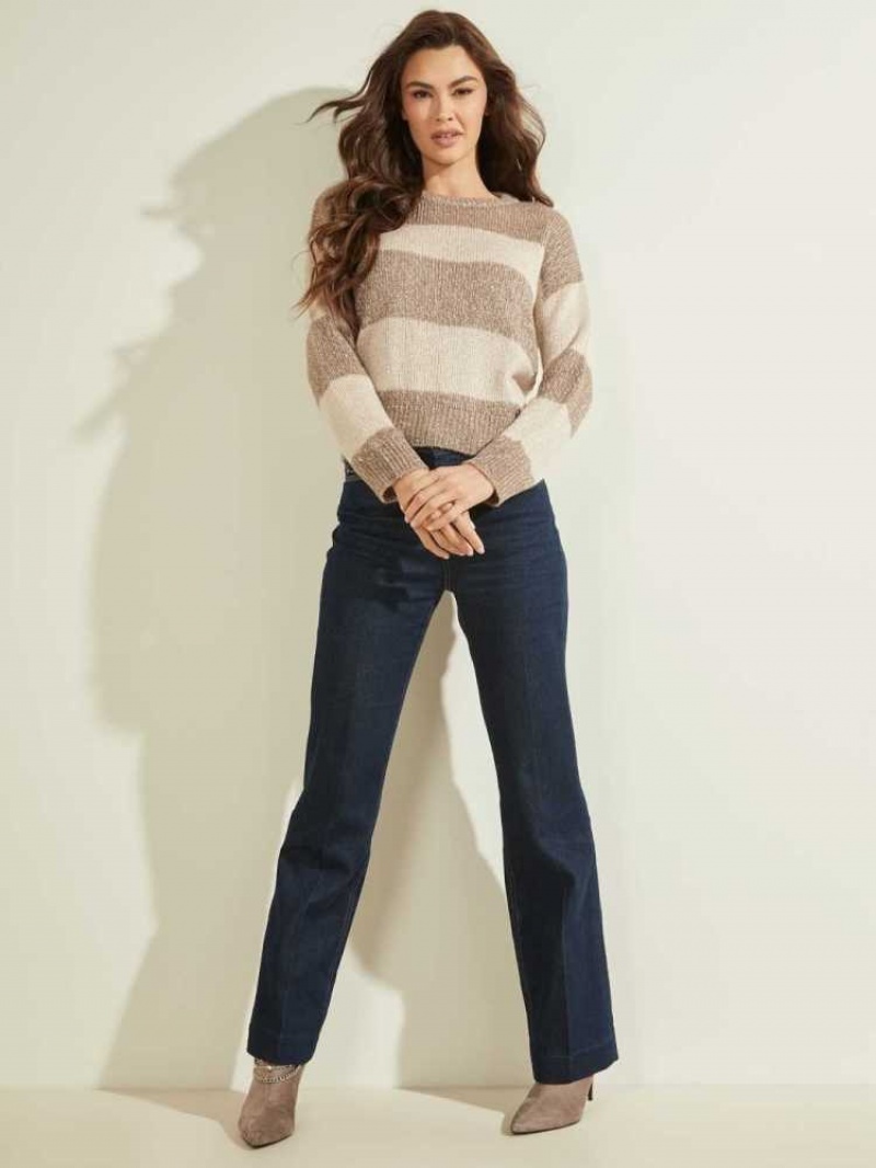 Women's Guess Lorraine Stripe Alpaca-Blend Sweaters Cream | 8326-EPKTM