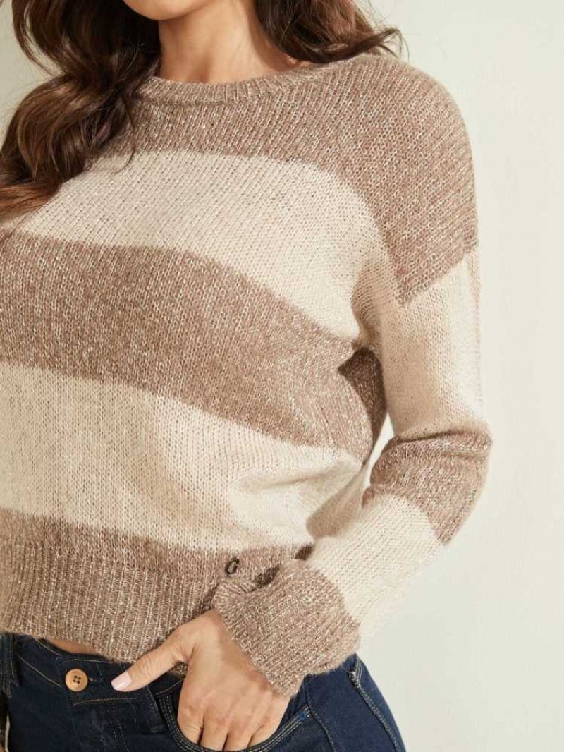 Women's Guess Lorraine Stripe Alpaca-Blend Sweaters Cream | 8326-EPKTM