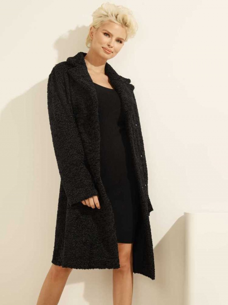 Women\'s Guess Manuela Reversible Coats Black | 5617-CQMRB