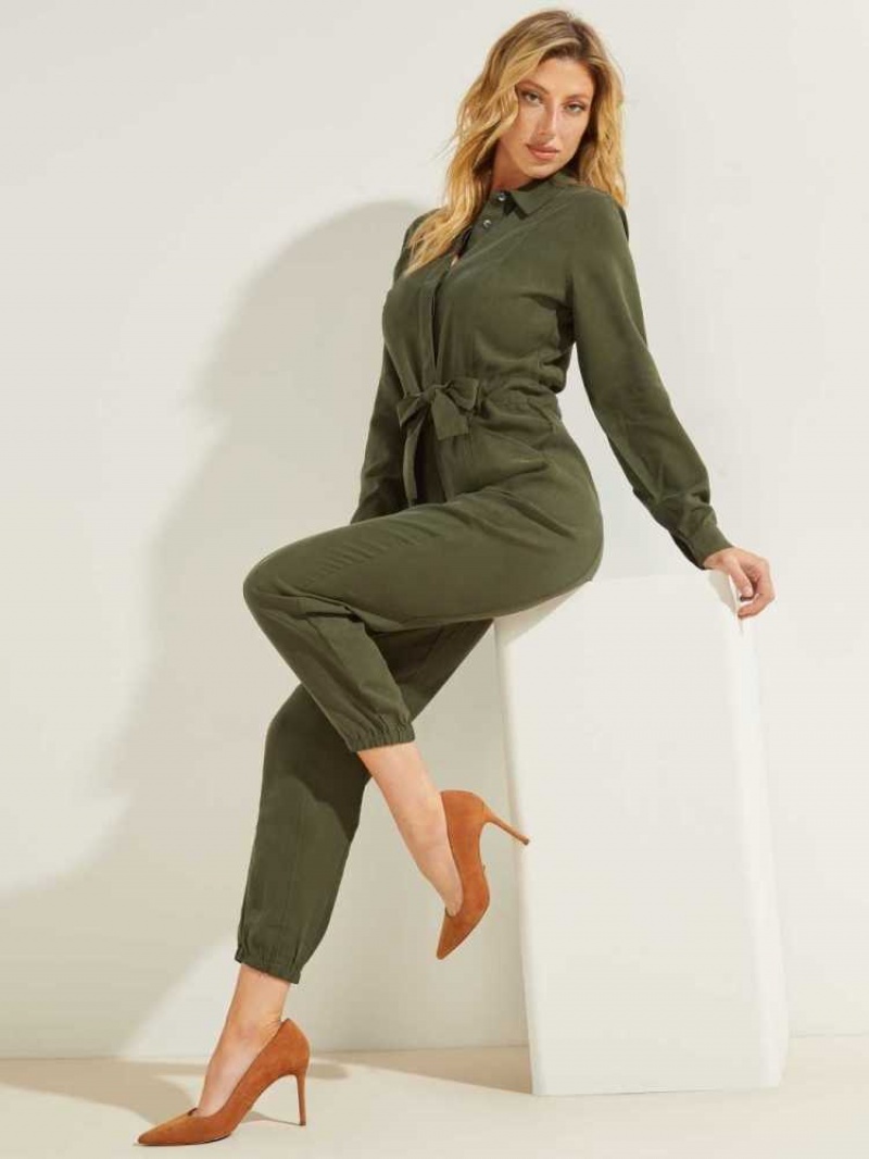 Women\'s Guess Neva Sandwashed Jumpsuits Green | 1340-XYIKB