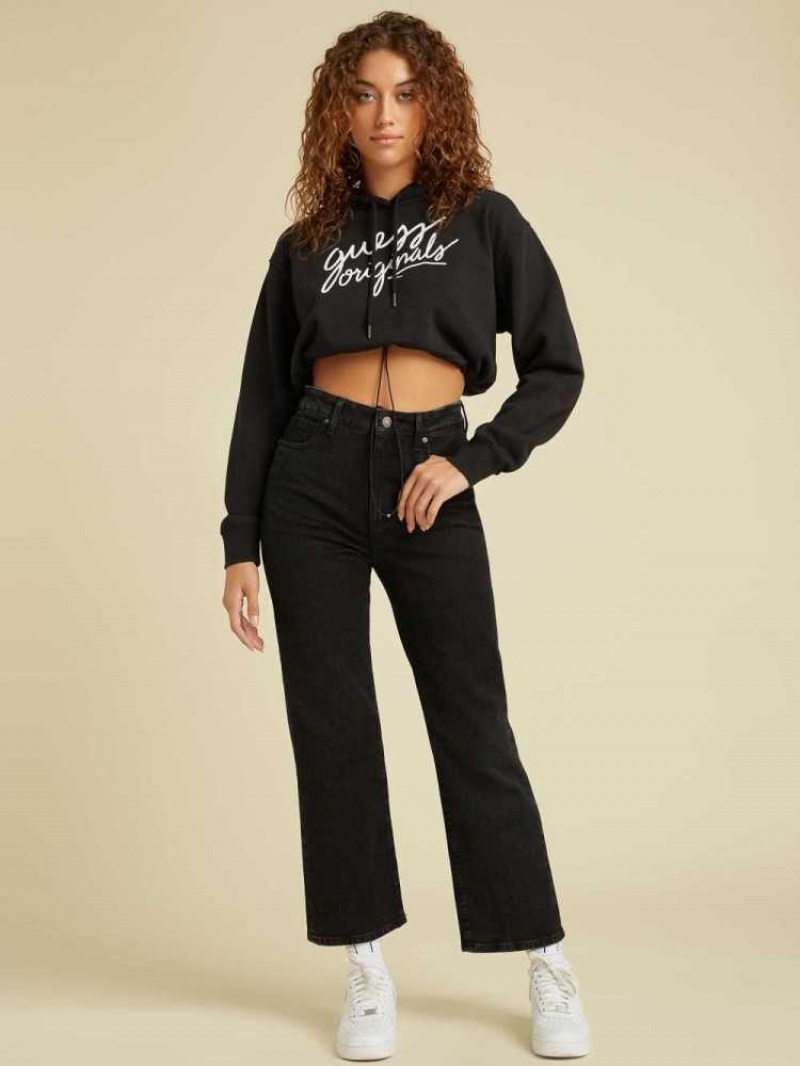 Women's Guess Originals Cropped Mom Jeans Black Wash | 2380-NEAHF