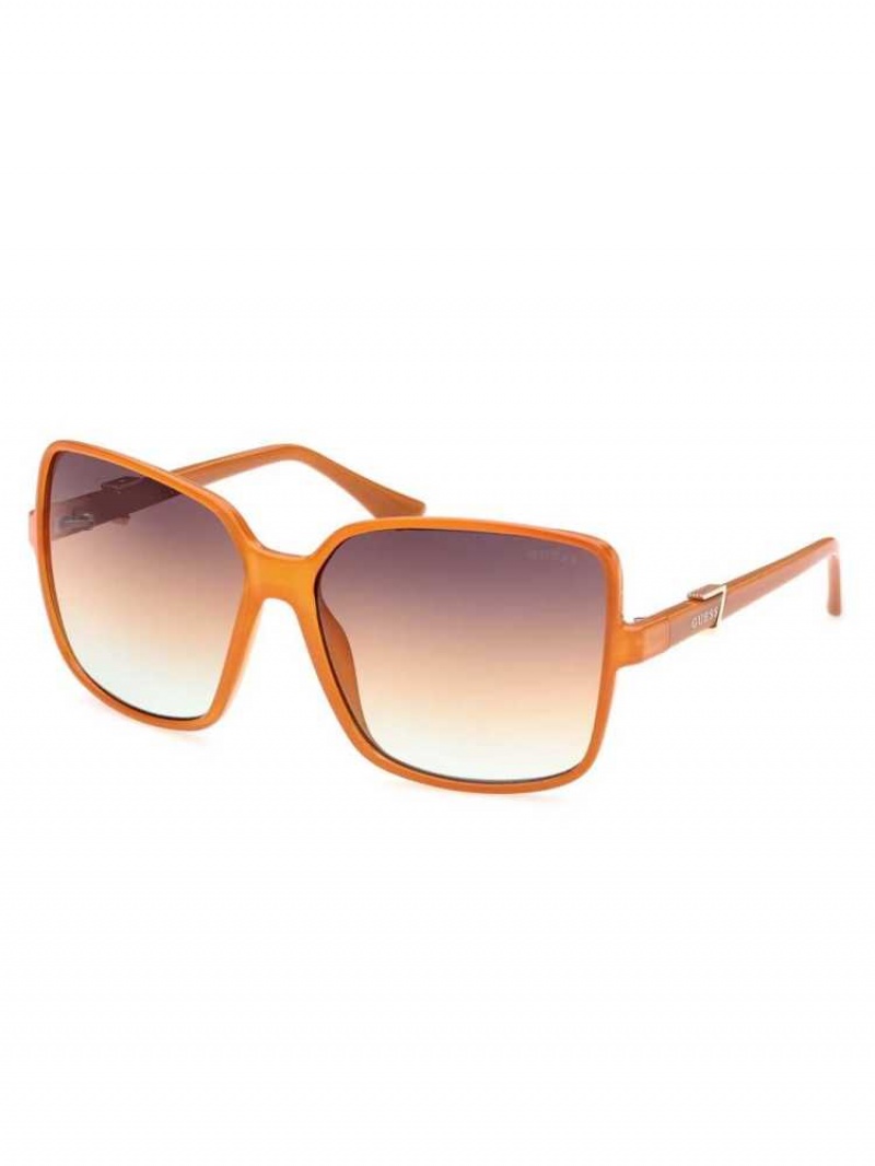 Women's Guess Oversized Square Logo Sunglasses Orange | 0531-OAIPL
