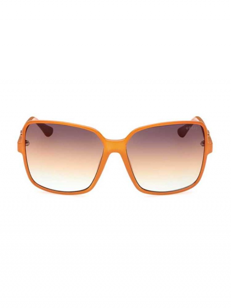 Women\'s Guess Oversized Square Logo Sunglasses Orange | 0531-OAIPL