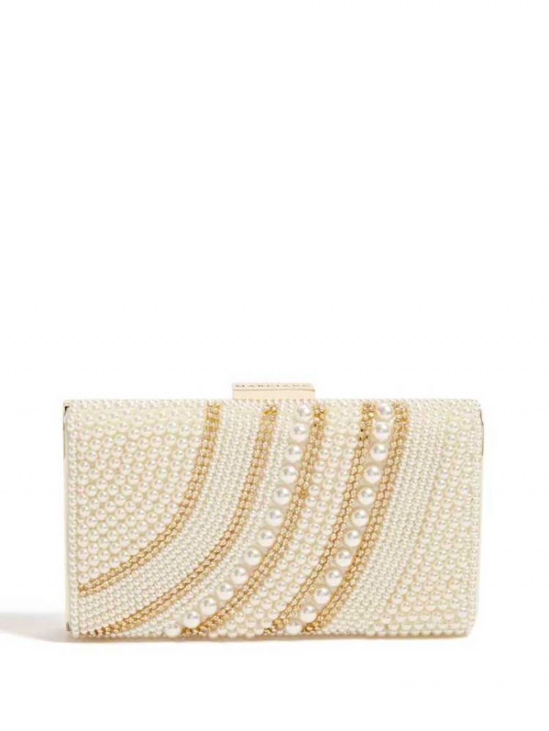 Women's Guess Pearl And Stone Clutch Handbags Gold | 9714-ORUNJ