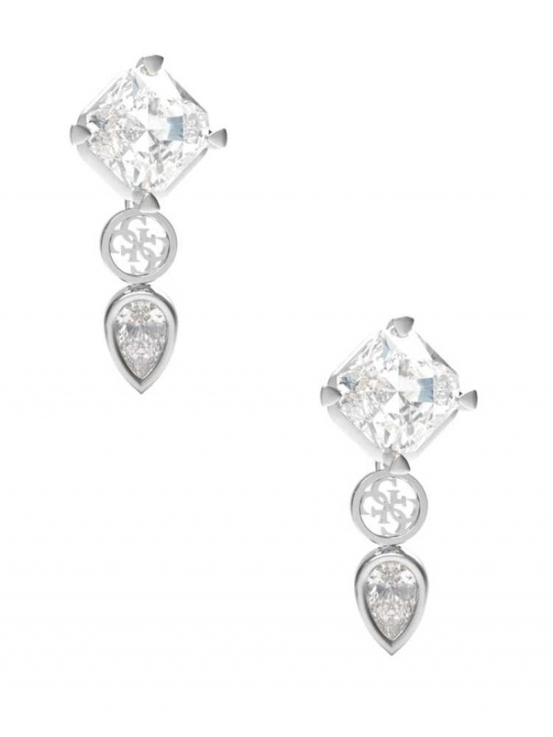 Women's Guess Pendant and Quattro G Logo Drop Earrings Silver | 1542-EKFNR