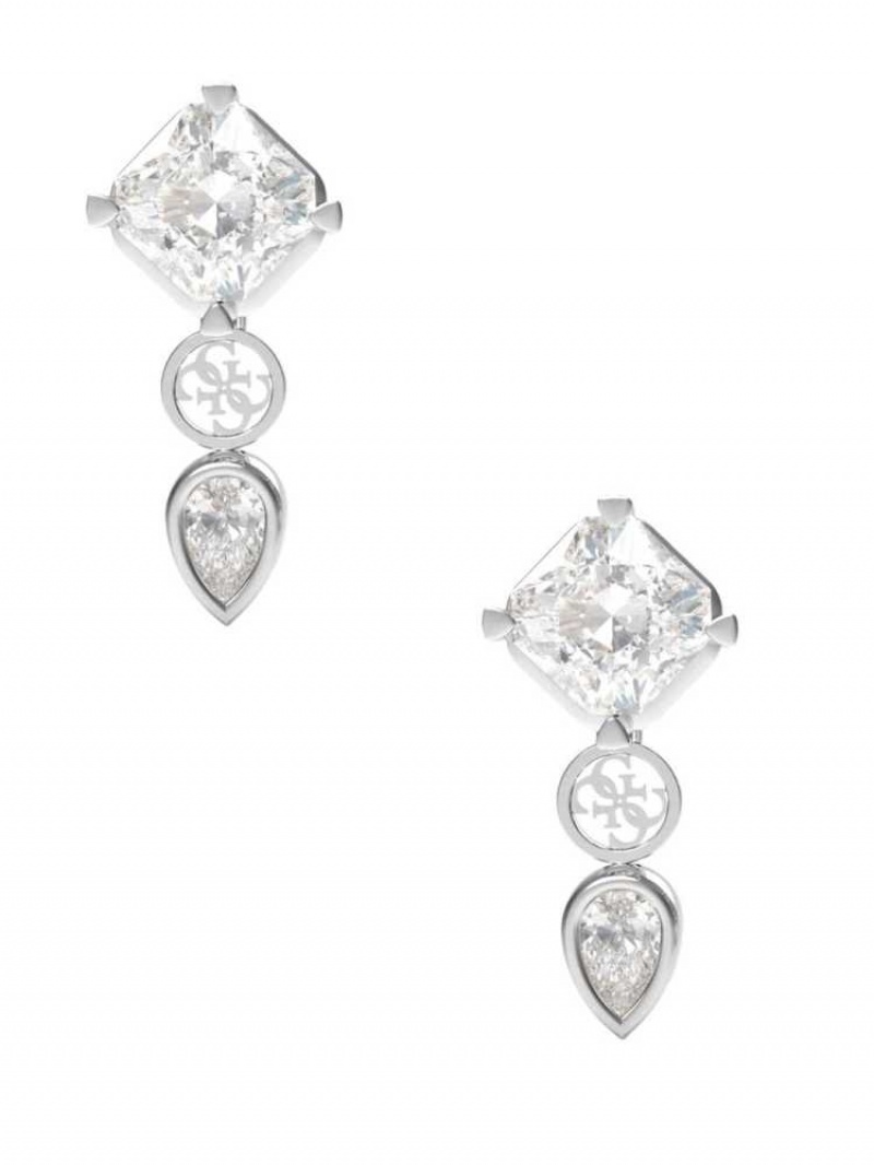 Women\'s Guess Pendant and Quattro G Logo Drop Earrings Silver | 1542-EKFNR