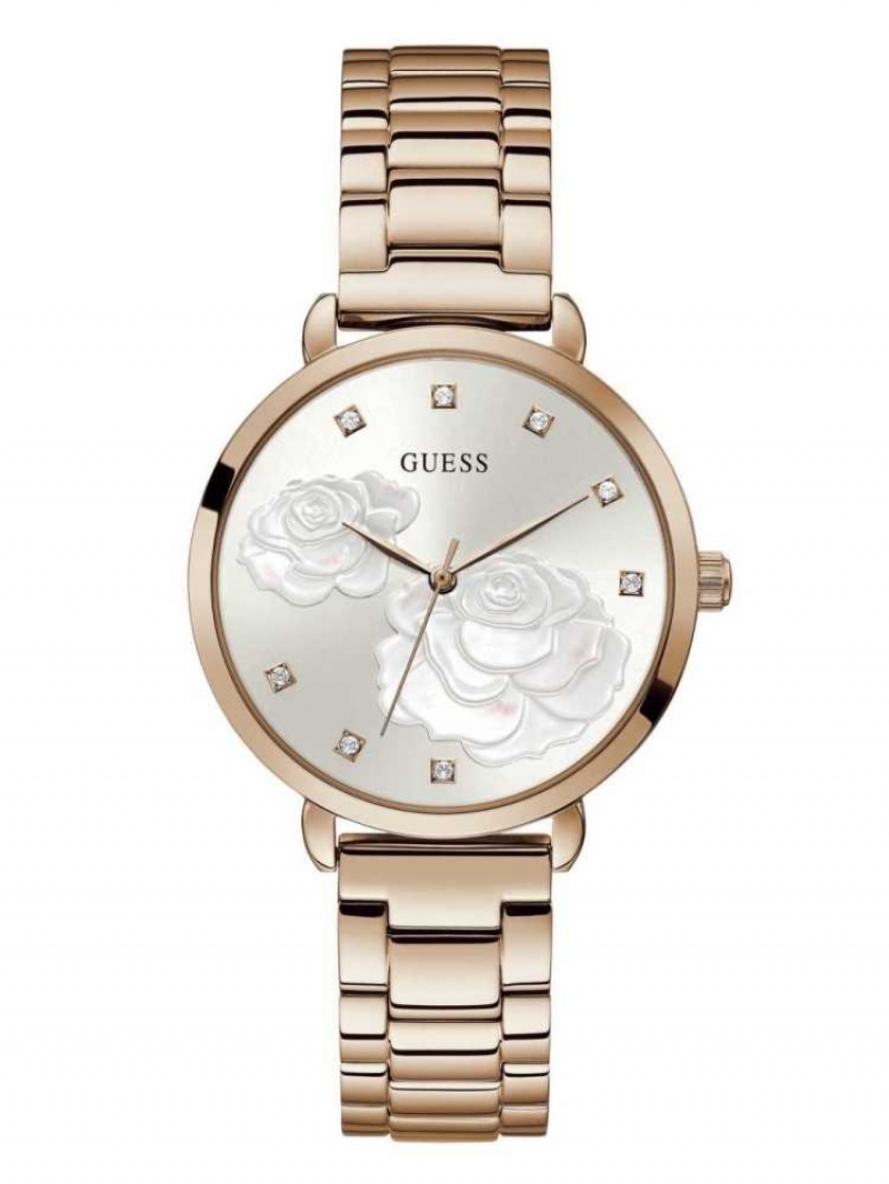Women\'s Guess Rose Gold-Tone Floral Crystal Analog Watches Multicolor | 6432-KVQED