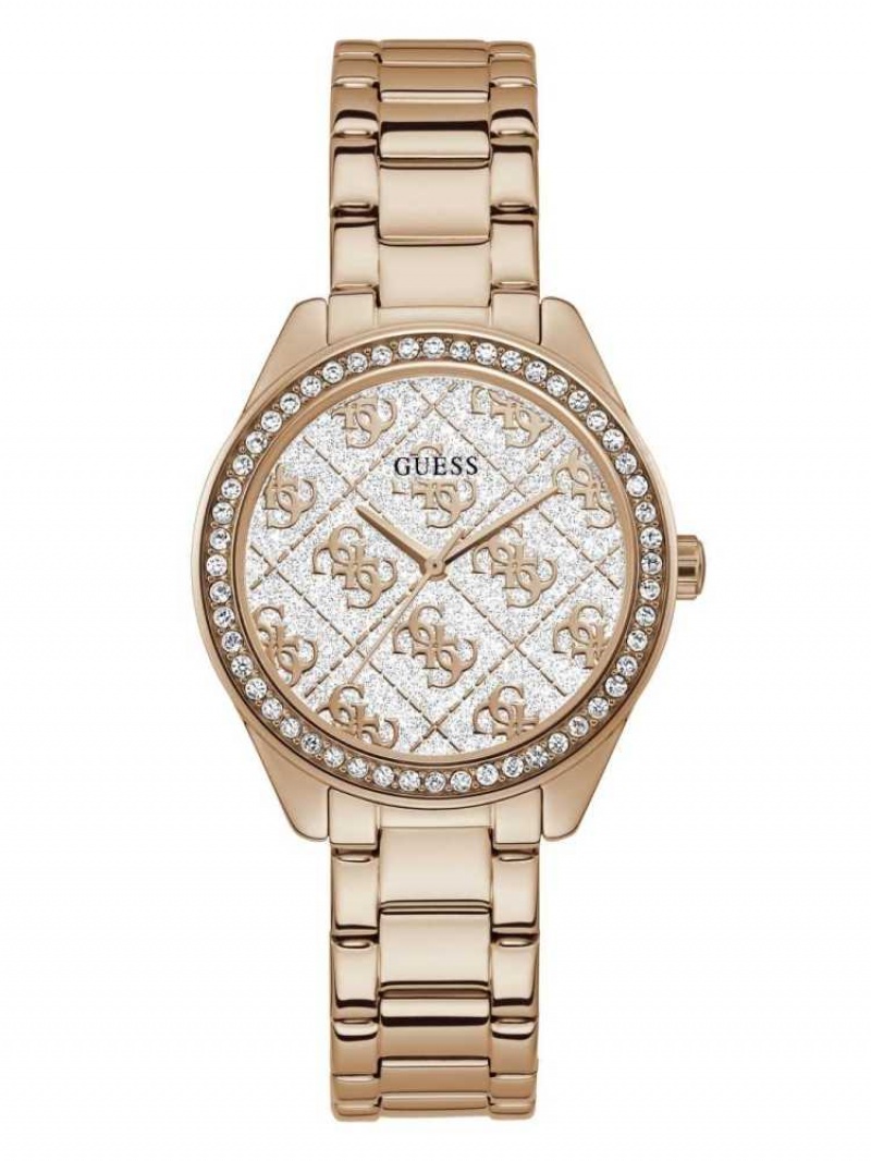 Women\'s Guess Rose Gold-Tone Glitter Logo Watches Multicolor | 6859-BXLGJ