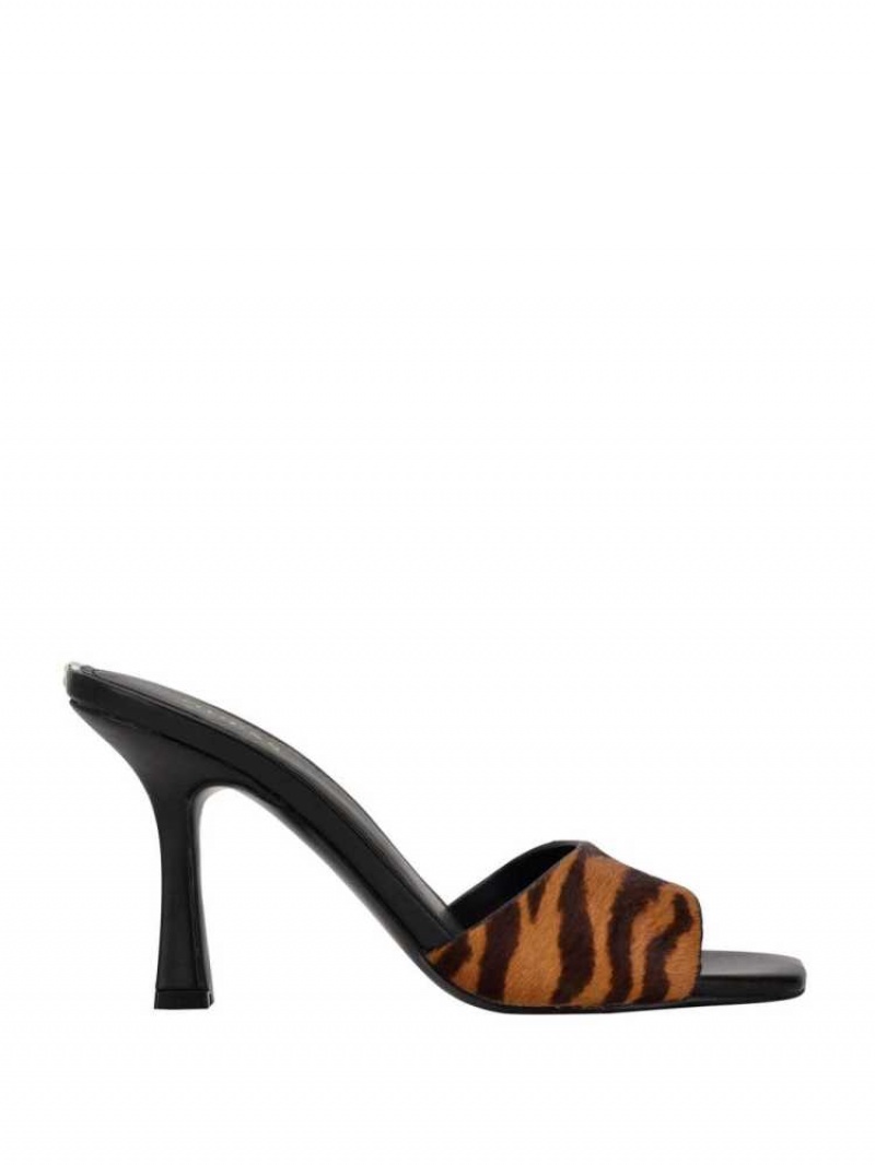 Women's Guess Seldiey Square-Toe Tiger Mules Mules Black | 7645-TUCRF