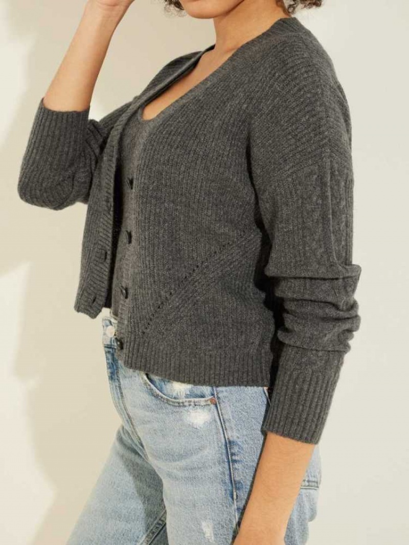 Women's Guess Serena Cable Knit Cardigan Grey Multicolor | 6194-JBRHK