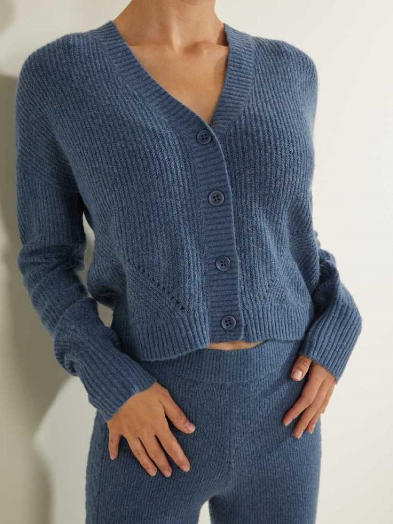 Women's Guess Serena Cable Knit Cardigan Blue | 5479-ZPRLF