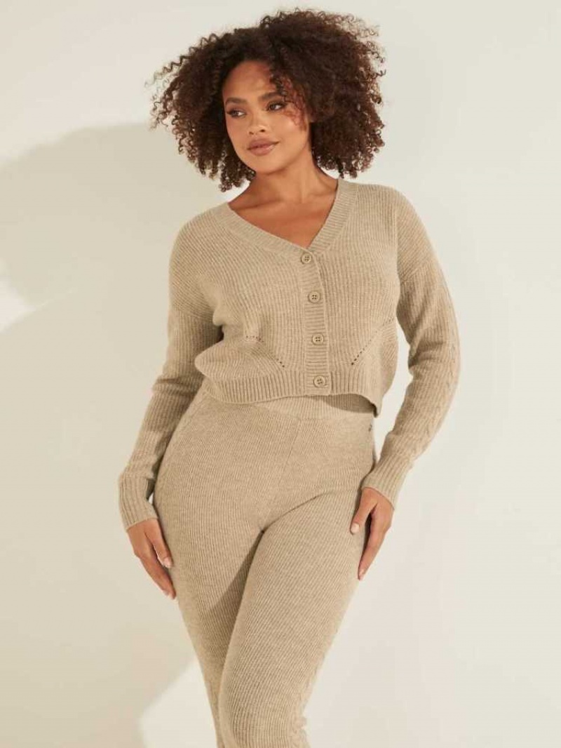Women\'s Guess Serena Cable Knit Cardigan Grey | 3748-YQKAP