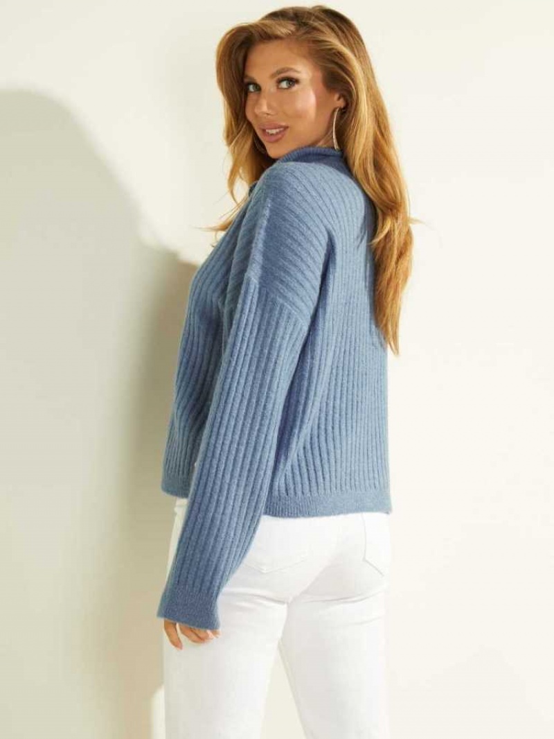Women's Guess Shanely Quarter-Zip Sweaters Blue | 0268-TOANB