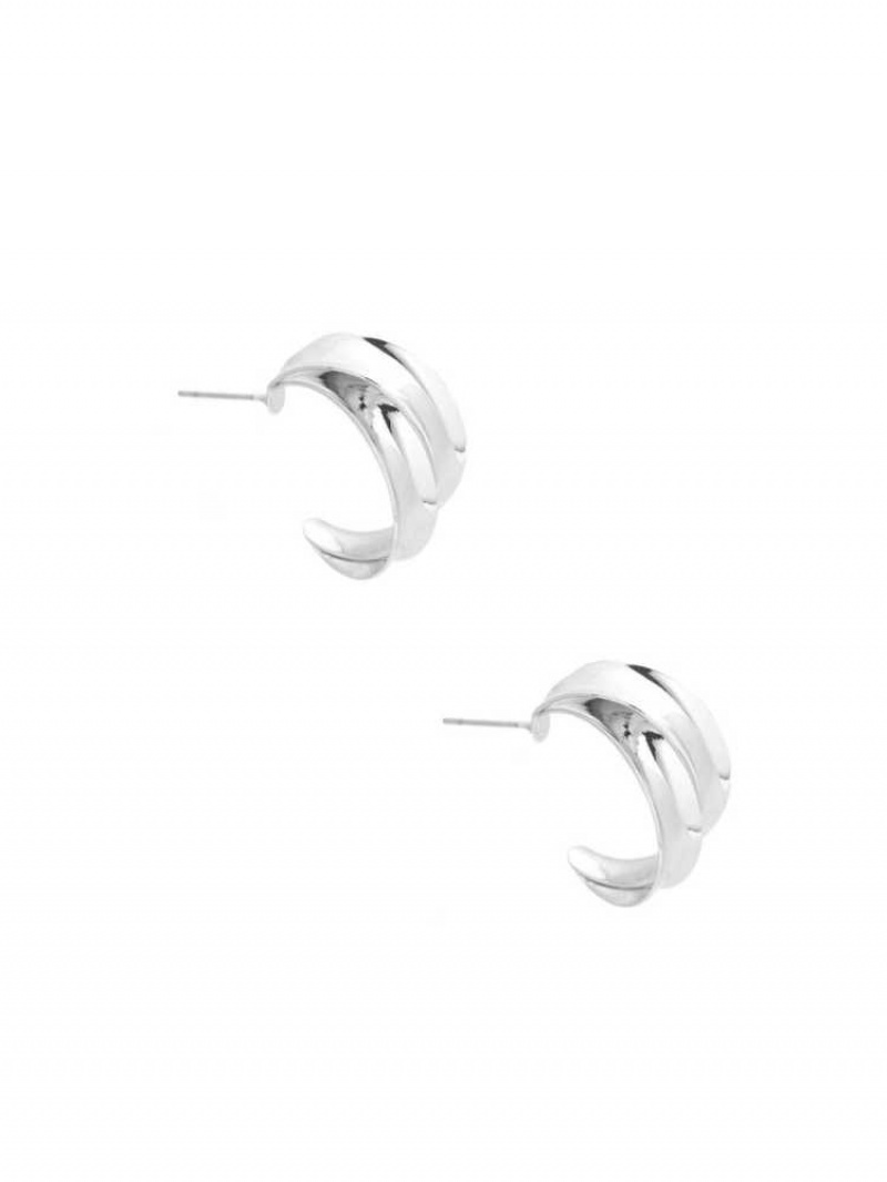Women\'s Guess Silver-Tone Double Hoop Earrings Silver | 8032-IKEHM
