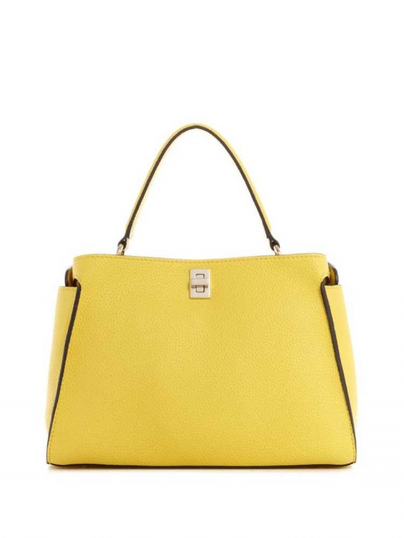Women's Guess Uptown Chic Turnlock Satchels Yellow | 0924-NXADC